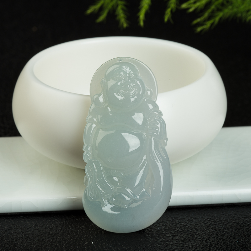 糯种白色翡翠弥勒佛-红掌柜