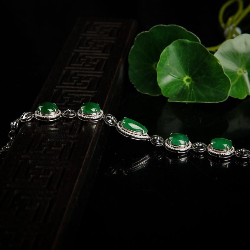 天然糯种翠绿翡翠手链-红掌柜
