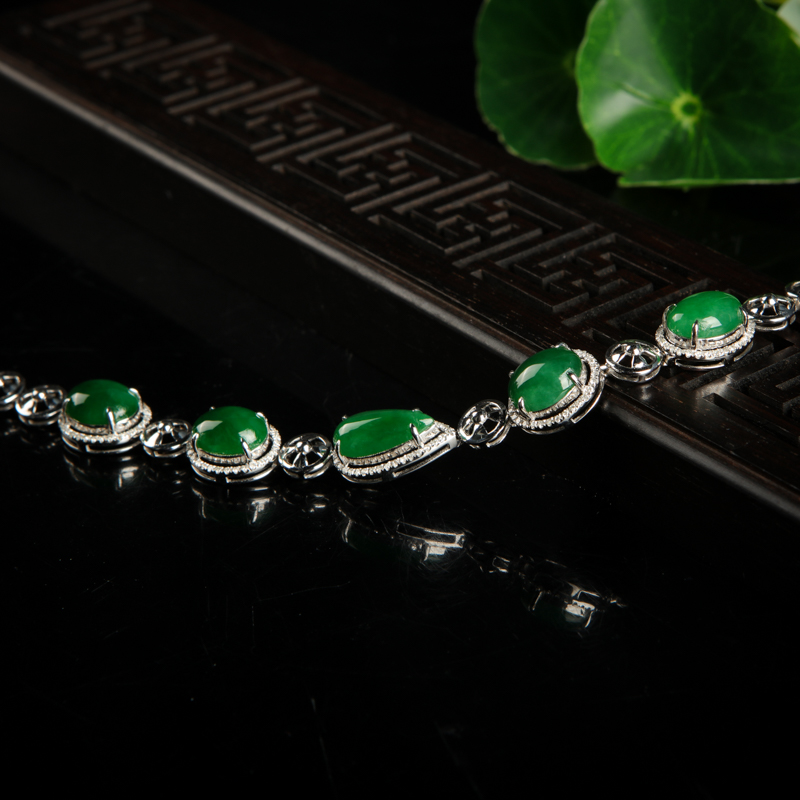 缅甸糯种翠绿翡翠手链-红掌柜