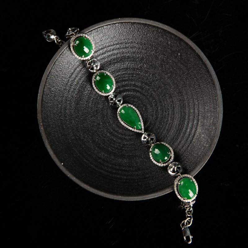 缅甸天然翠绿翡翠手链-红掌柜