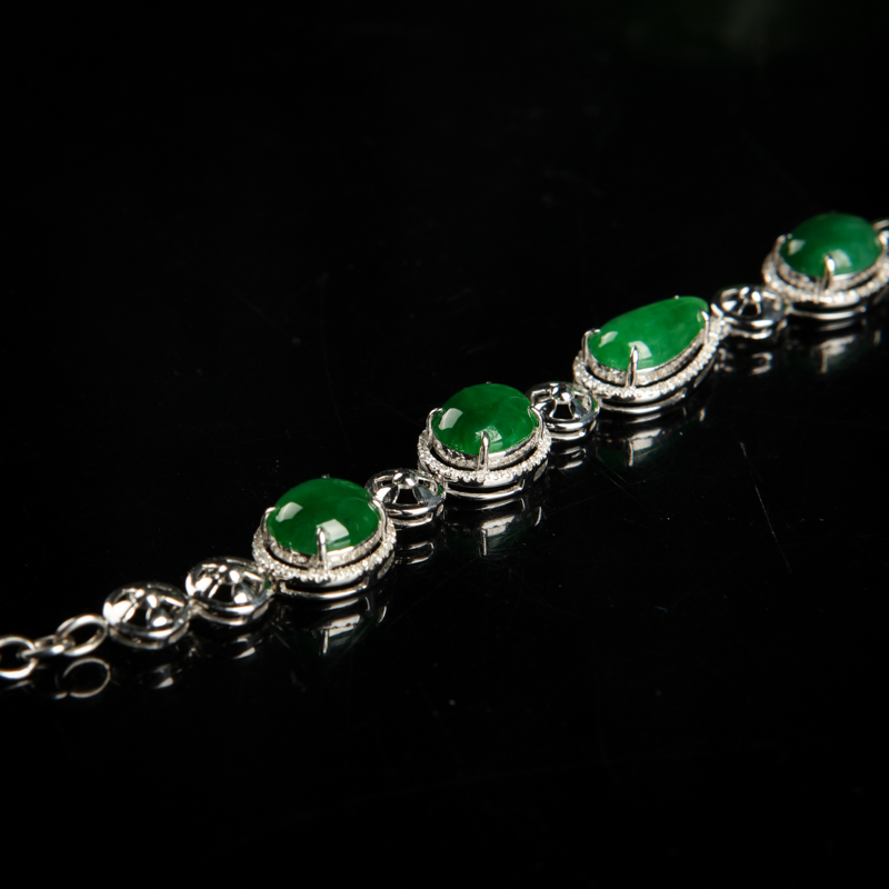 缅甸天然糯种翡翠手链-红掌柜