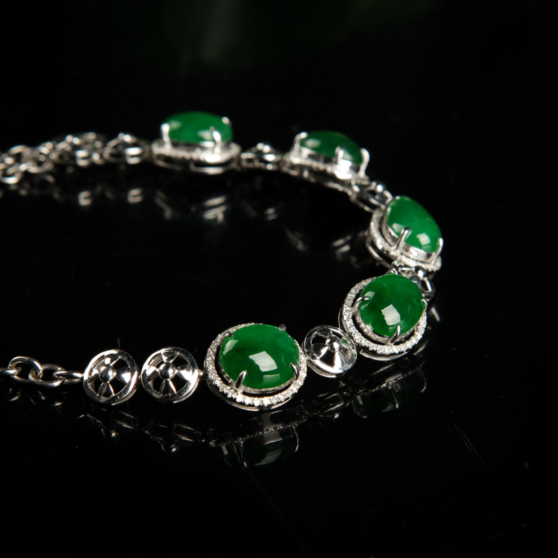 糯种翠绿翡翠手链-红掌柜