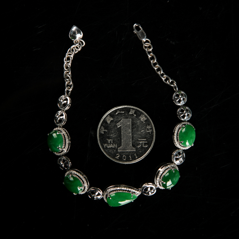 缅甸翠绿翡翠手链-红掌柜