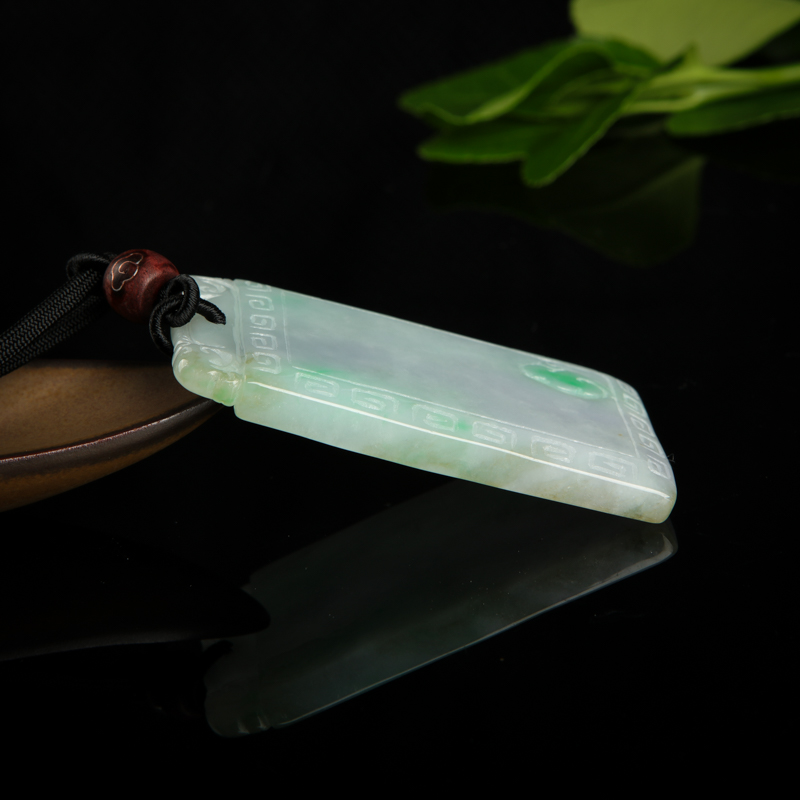 缅甸天然糯种翡翠无事牌吊坠-红掌柜