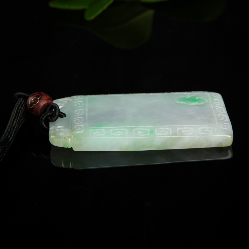 缅甸天然糯种春带彩翡翠吊坠-红掌柜