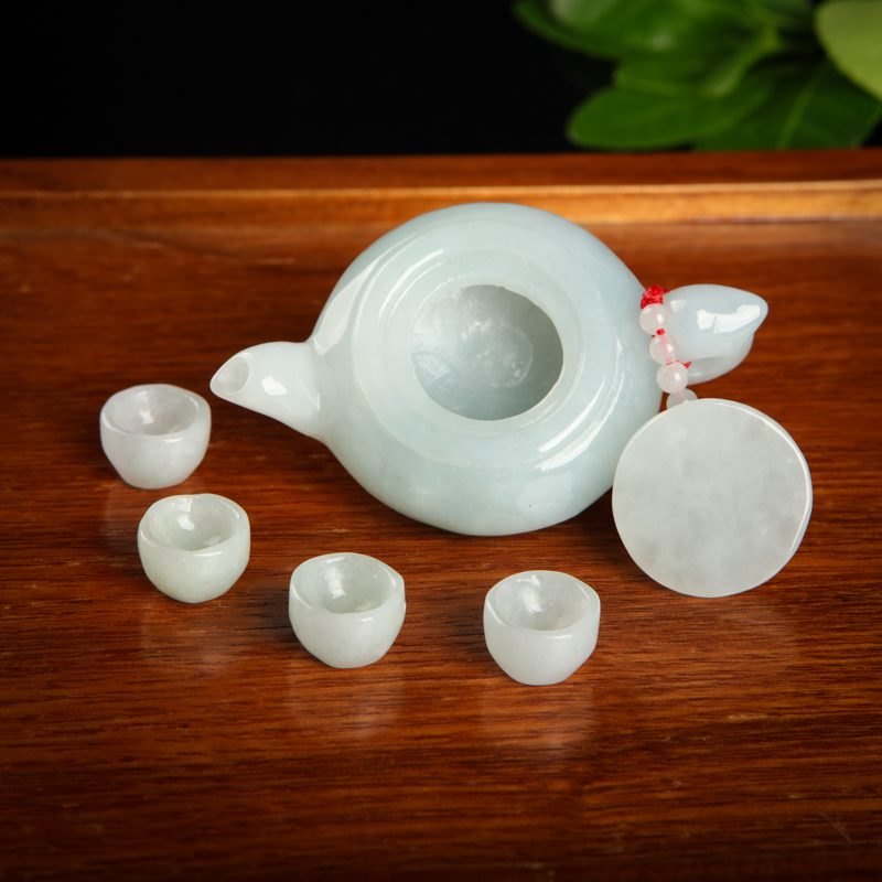 缅甸糯种翡翠把把壶摆件-红掌柜
