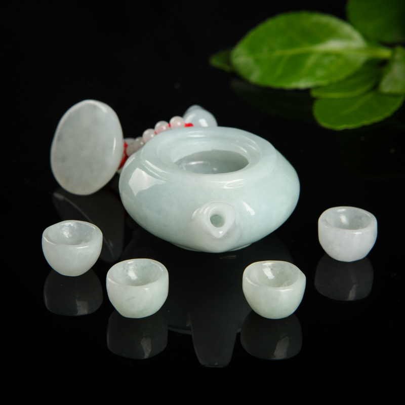 缅甸翡翠把把壶摆件-红掌柜
