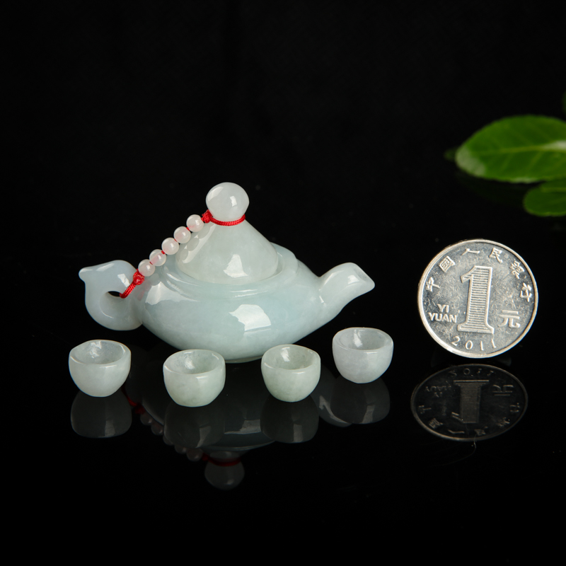 缅甸天然翡翠把把壶摆件-红掌柜