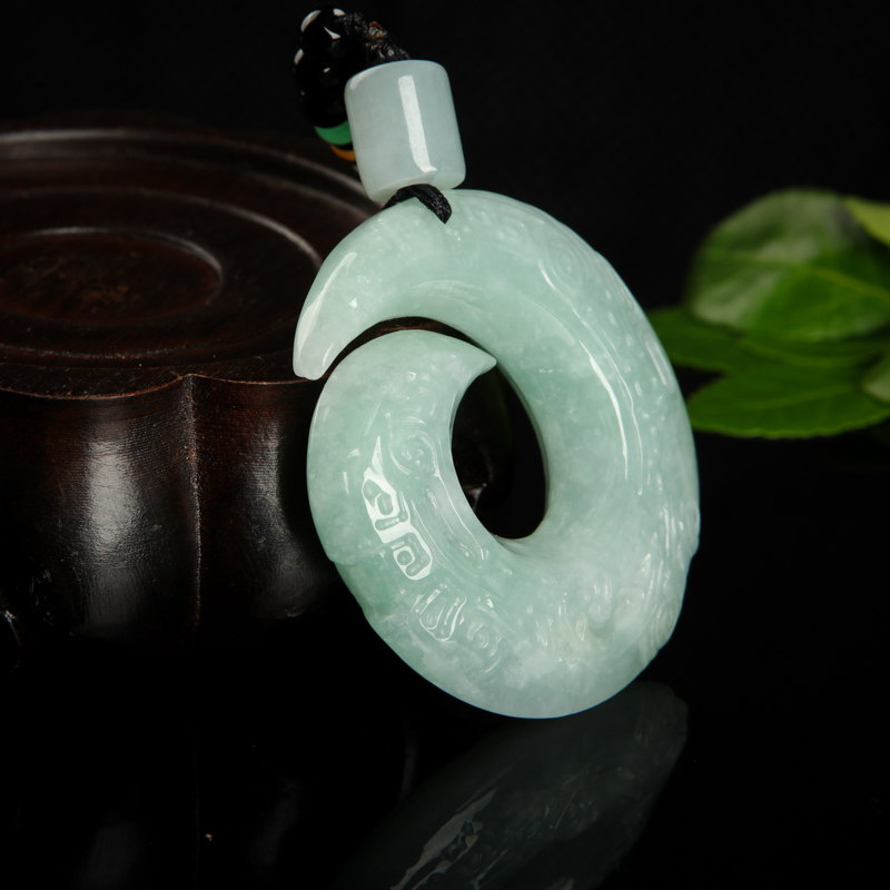 天然糯种浅绿翡翠凤凰吊坠-红掌柜