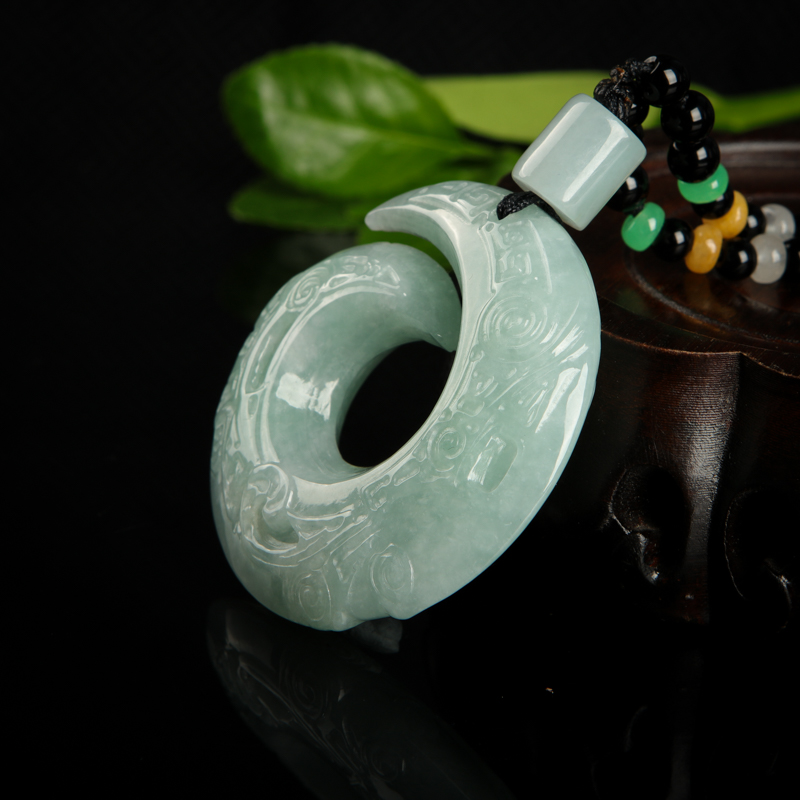 缅甸糯种浅绿翡翠凤凰吊坠-红掌柜