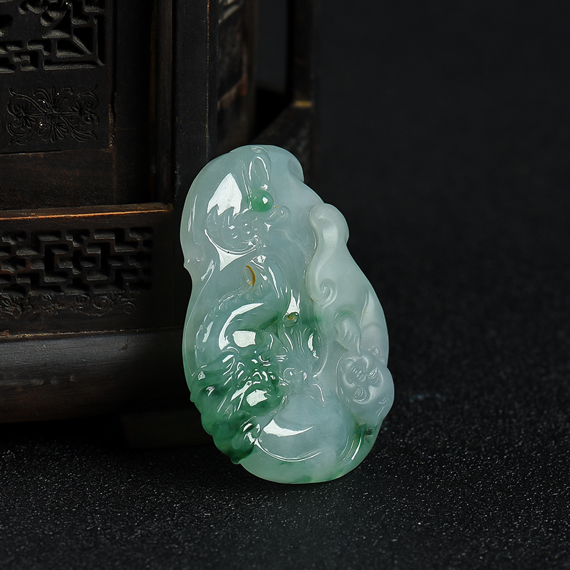 天然糯种飘花翡翠望子成龙吊坠-红掌柜