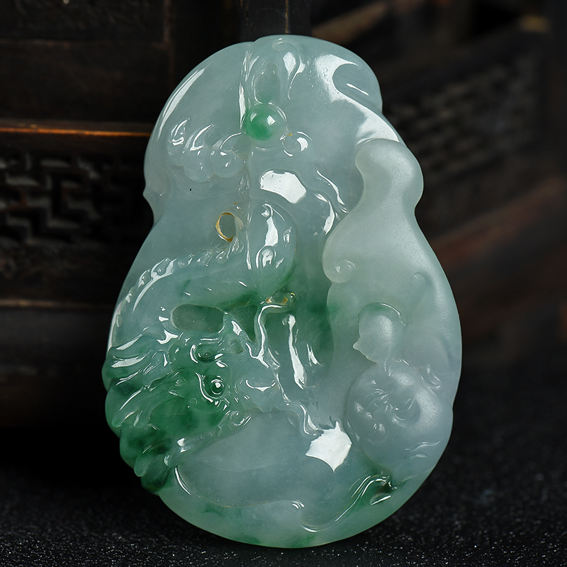 缅甸天然糯种飘花翡翠吊坠-红掌柜