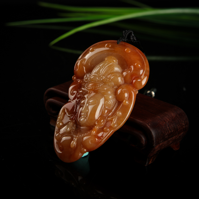 缅甸糯种黄翡观音吊坠-红掌柜
