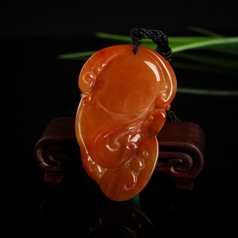 缅甸天然黄翡观音吊坠-红掌柜