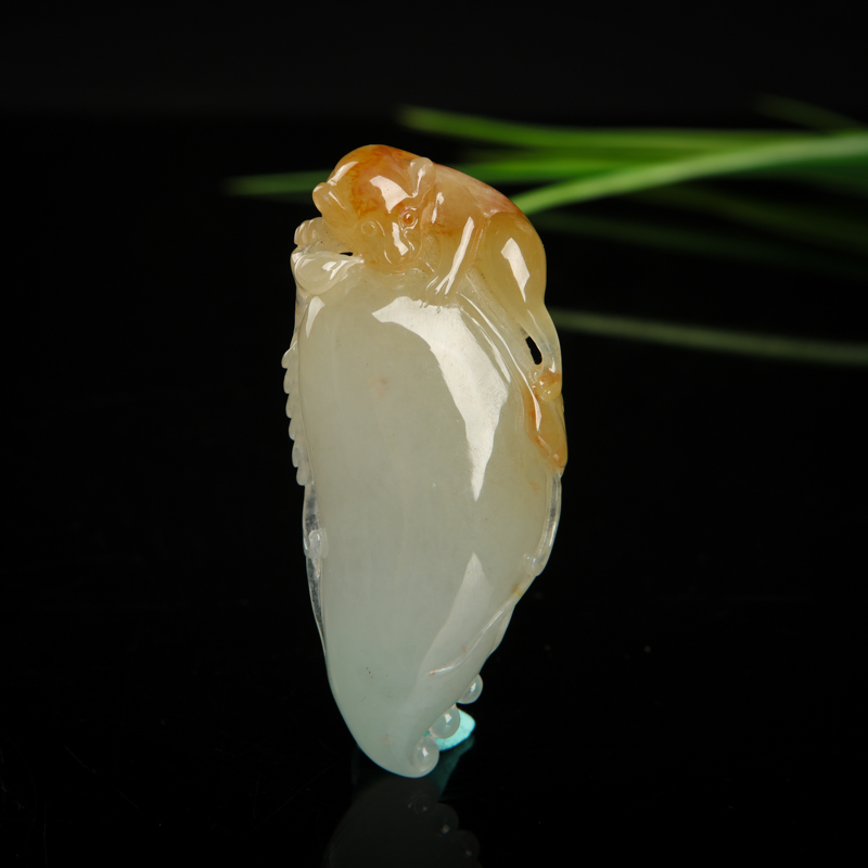 缅甸天然糯种俏色翡翠福寿吊坠-红掌柜
