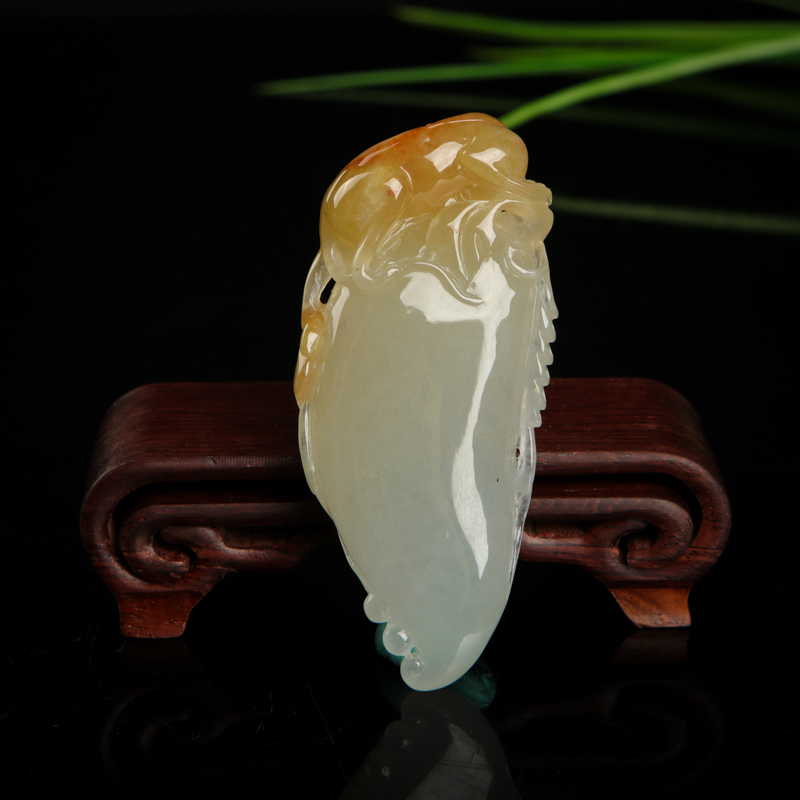 缅甸天然俏色翡翠福寿吊坠-红掌柜