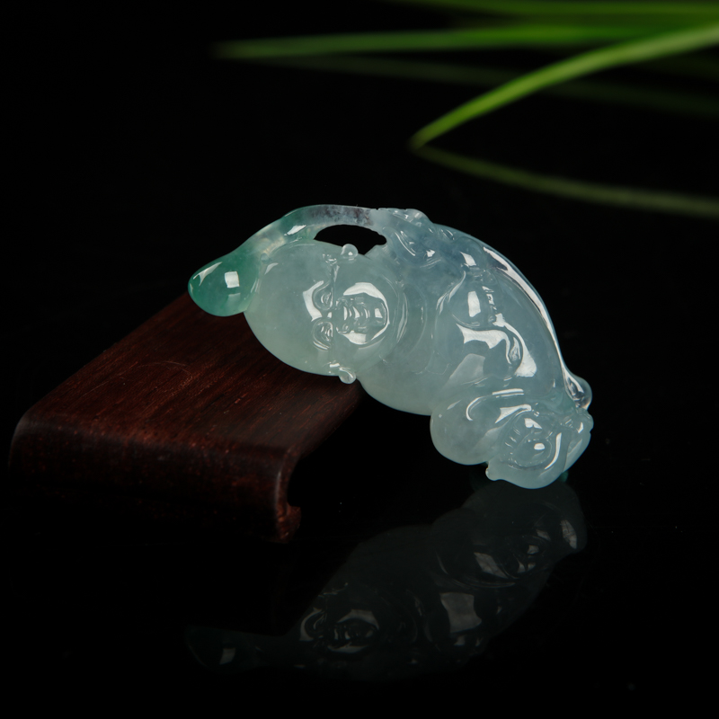 天然糯种飘花翡童趣吊坠-红掌柜