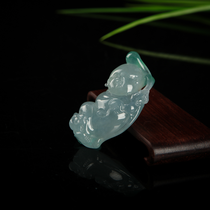 缅甸糯种飘花翡童趣吊坠-红掌柜