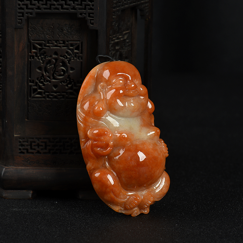 红翡弥勒佛手把件-红掌柜