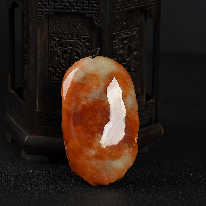 天然红翡弥勒佛手把件-红掌柜