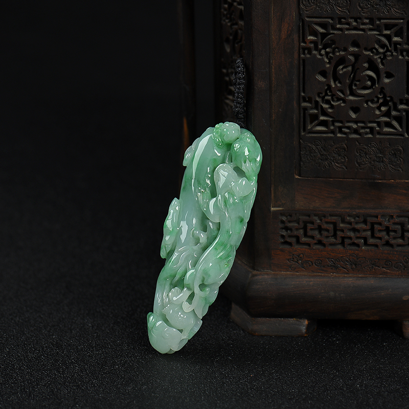  糯种翡翠福寿如意吊坠-红掌柜