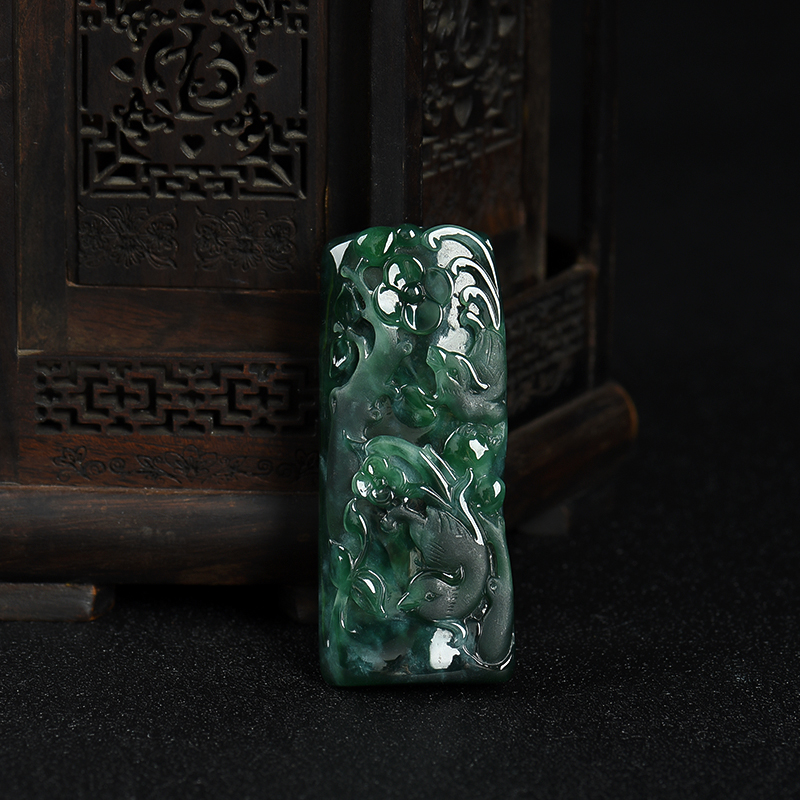 糯种深绿翡翠喜上眉梢吊坠-红掌柜