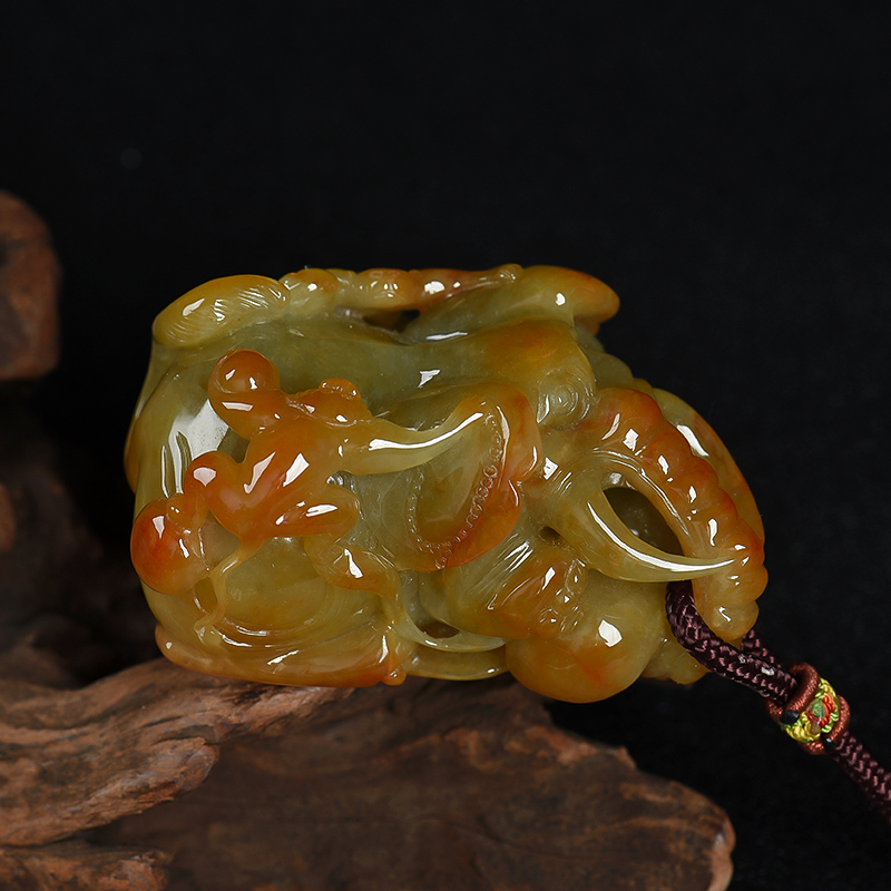 黄翡封侯拜相手把件-红掌柜