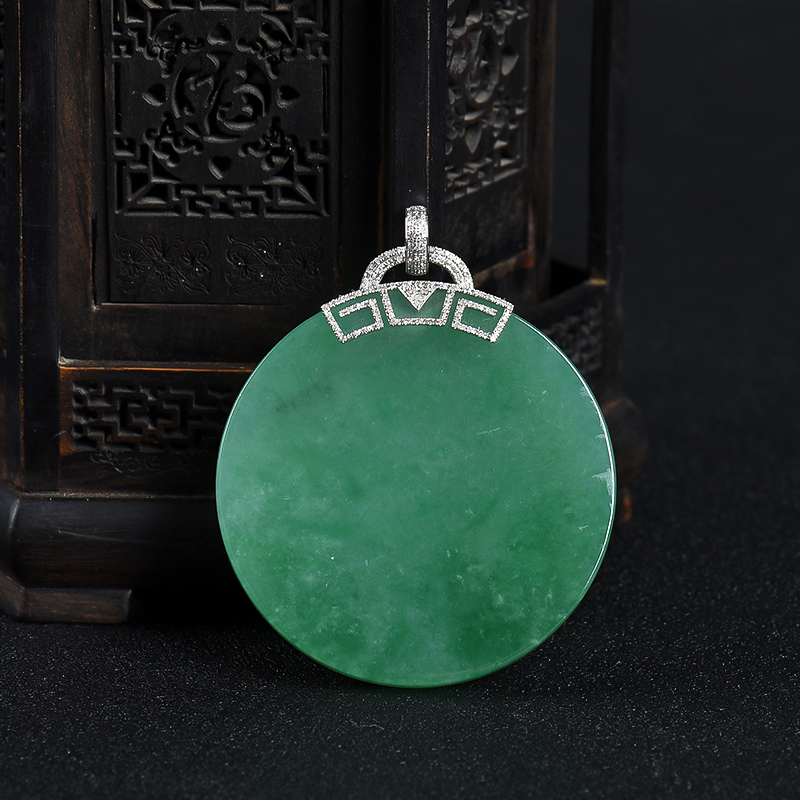 缅甸天然糯冰种深绿翡翠无事牌吊坠-红掌柜