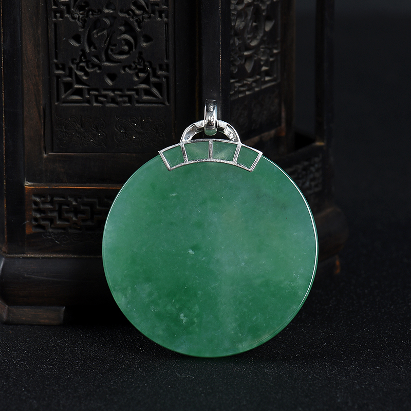 缅甸天然深绿翡翠无事牌吊坠-红掌柜