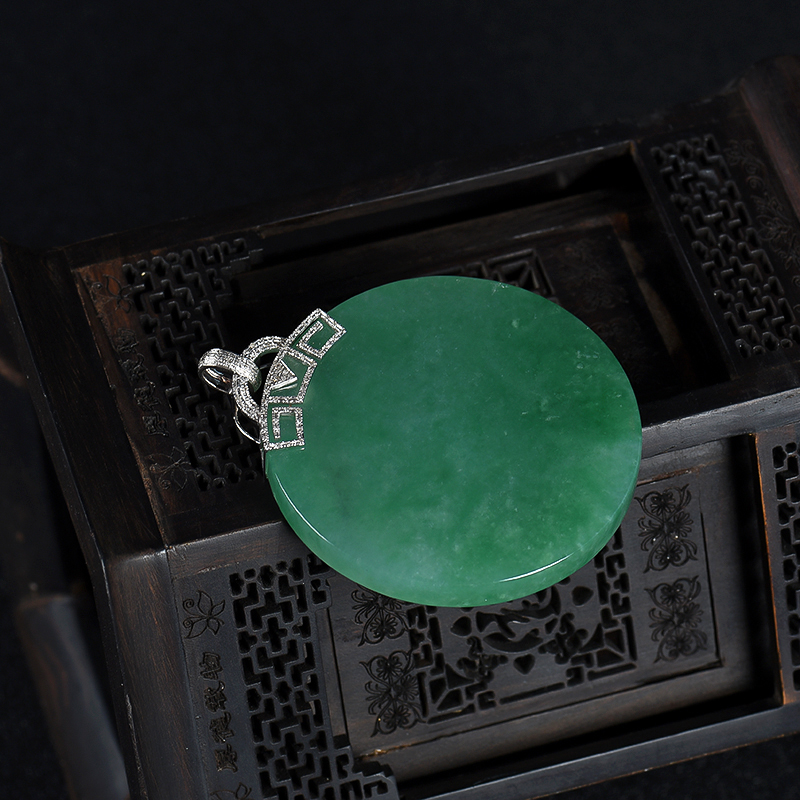 缅甸天然糯冰种翡翠无事牌吊坠-红掌柜