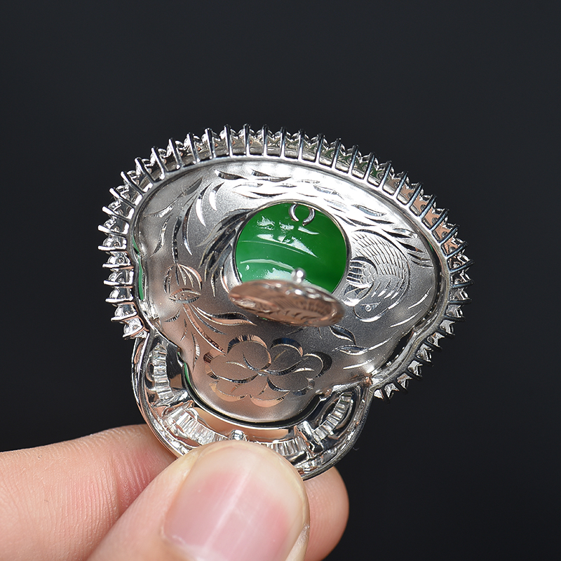 缅甸天然糯种翡翠弥勒佛吊坠-红掌柜