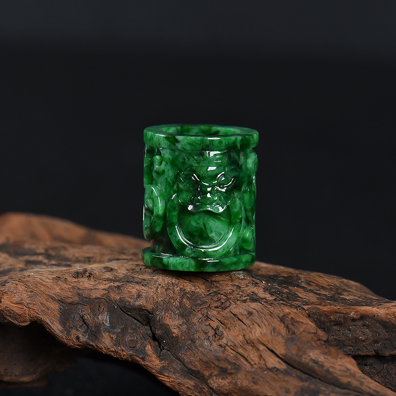 缅甸天然豆种飘翠翡翠睚眦路路通吊坠-红掌柜