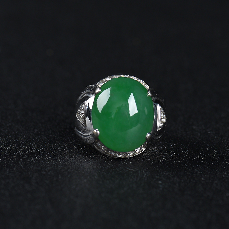 缅甸天然糯种深绿翡翠戒指-红掌柜