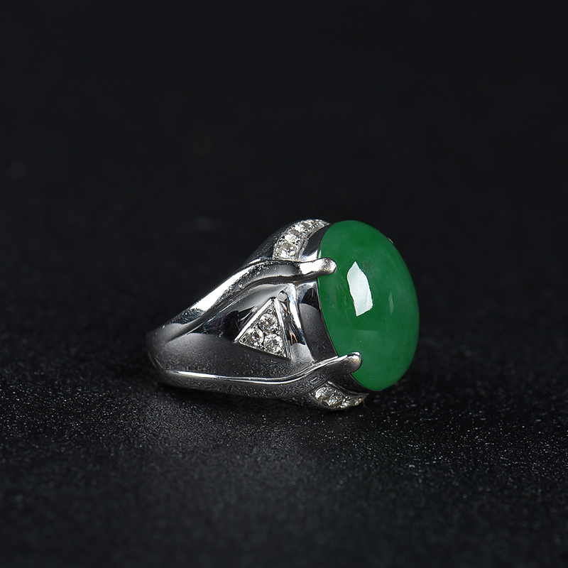 天然糯种深绿翡翠戒指-红掌柜