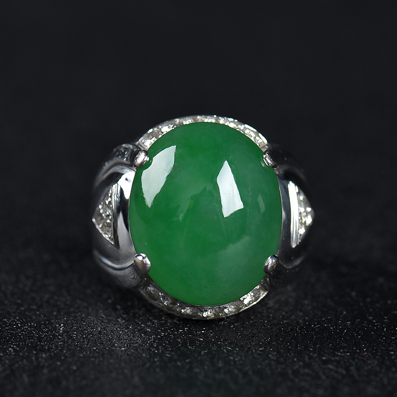 糯种深绿翡翠戒指-红掌柜