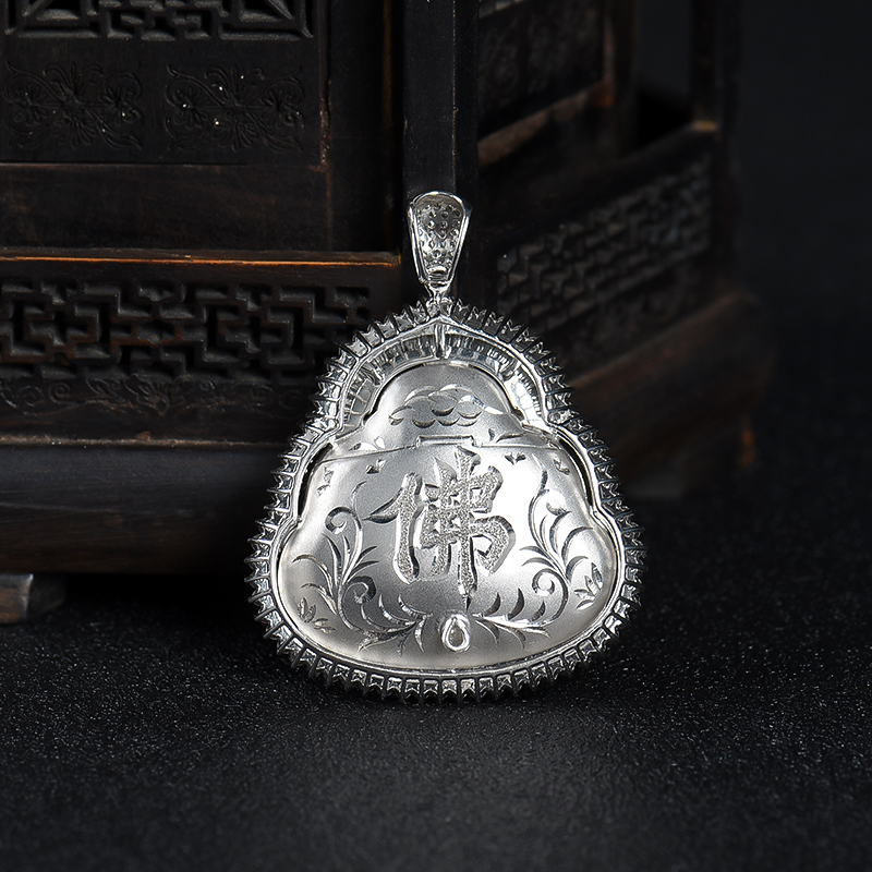 缅甸天然苹果绿翡翠弥勒佛吊坠-红掌柜