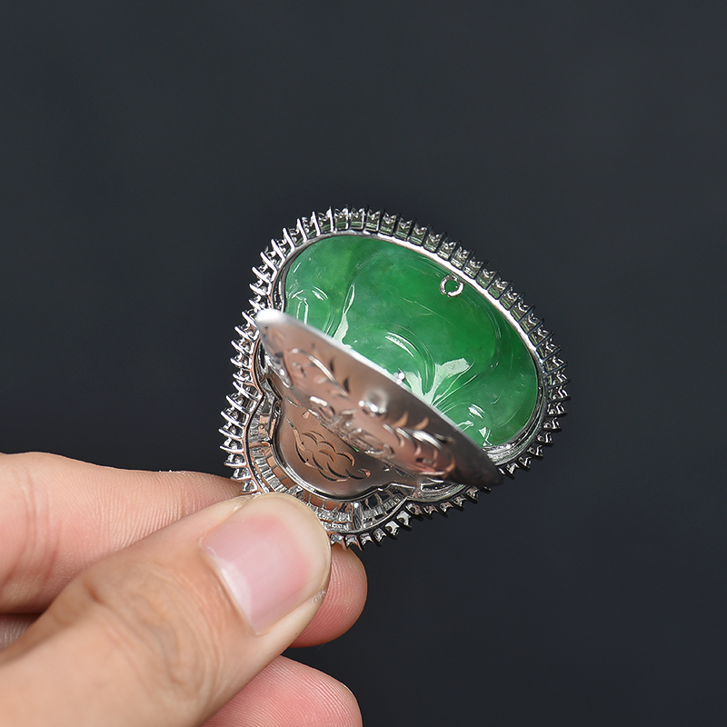 缅甸天然糯冰种翡翠弥勒佛吊坠-红掌柜