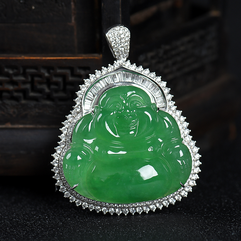 缅甸天然糯冰种苹果绿翡翠吊坠-红掌柜