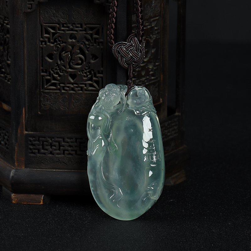 缅甸天然冰种浅绿翡翠广寒仙子吊坠-红掌柜