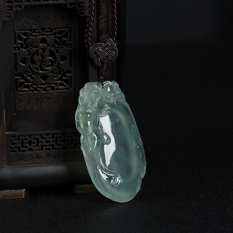 天然冰种浅绿翡翠广寒仙子吊坠-红掌柜