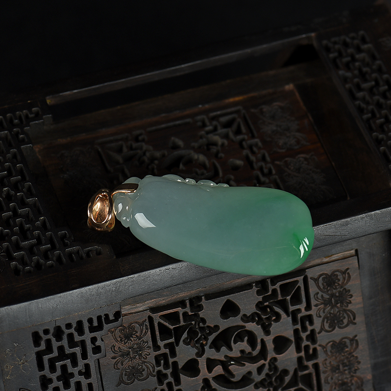 缅甸天然糯冰种翡翠福瓜吊坠-红掌柜
