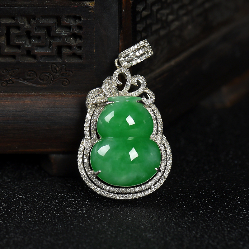 缅甸天然豆种翠绿翡翠福禄吊坠-红掌柜