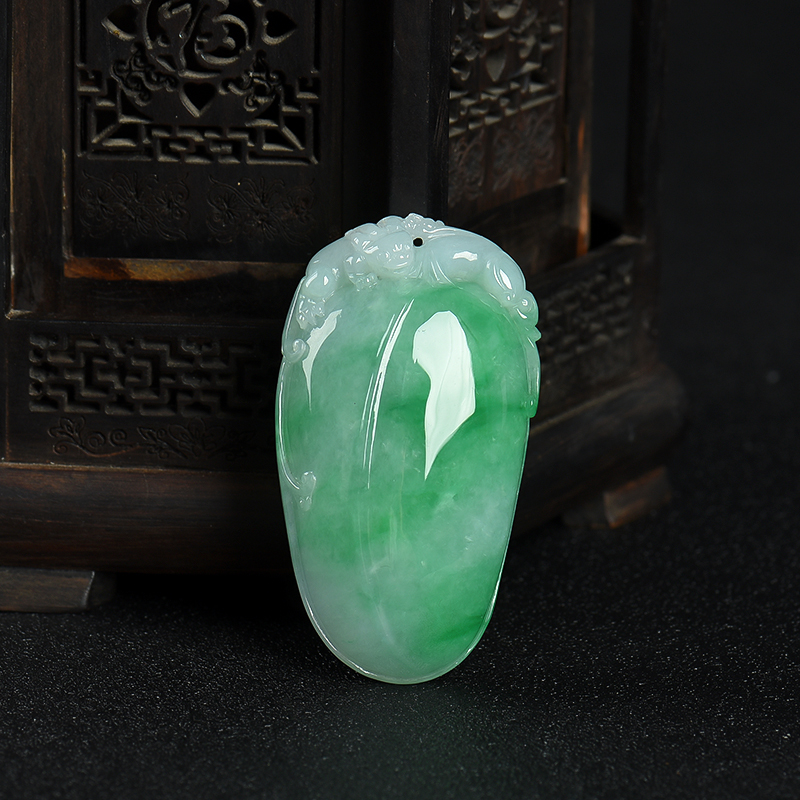 缅甸天然糯种飘翠翡翠福瓜吊坠-红掌柜