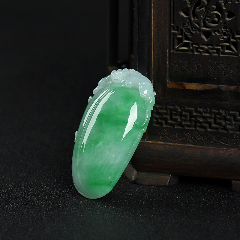 缅甸糯种飘翠翡翠福瓜吊坠-红掌柜