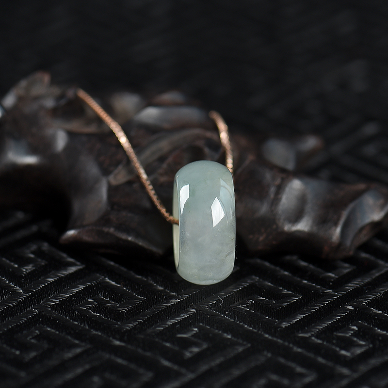 缅甸天然糯冰种灰绿翡翠路路通项链-红掌柜