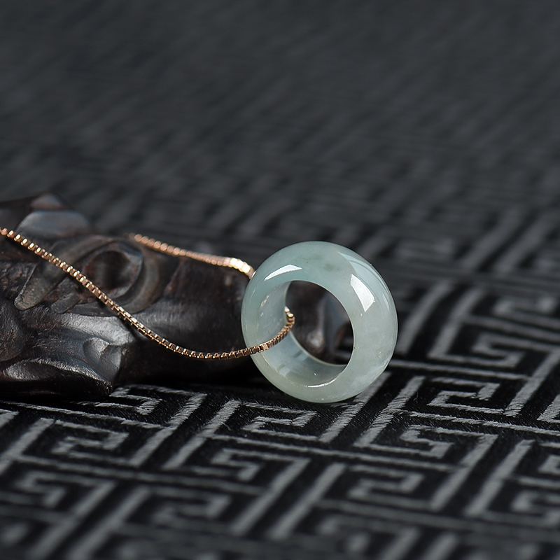 天然糯冰种灰绿翡翠路路通项链-红掌柜