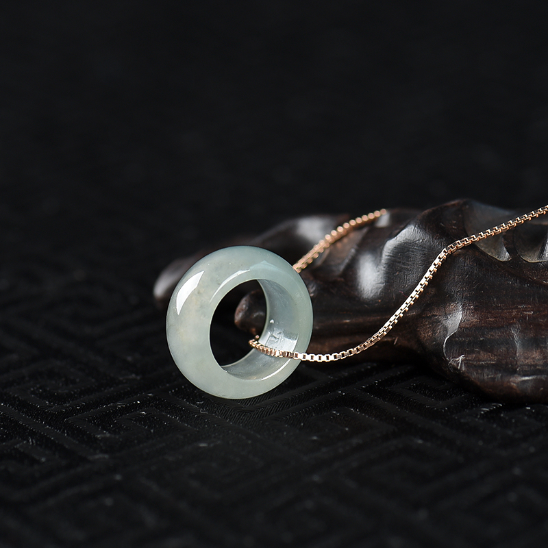 缅甸糯冰种灰绿翡翠路路通项链-红掌柜