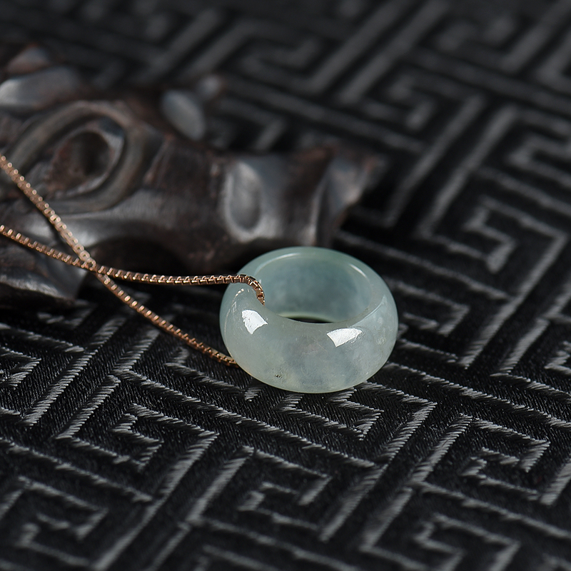 缅甸天然灰绿翡翠路路通项链-红掌柜