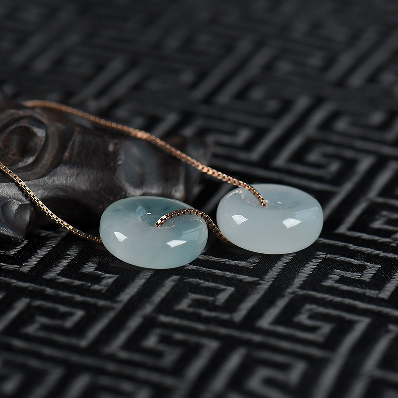 缅甸糯冰种飘花翡翠路路通项链-红掌柜