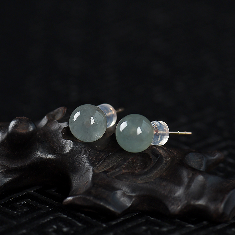 缅甸天然糯冰种翡翠耳钉-红掌柜